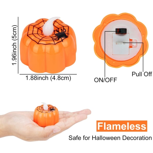 Herefun Pumpa Tealights Ljus, 12 st Halloween Pumpa