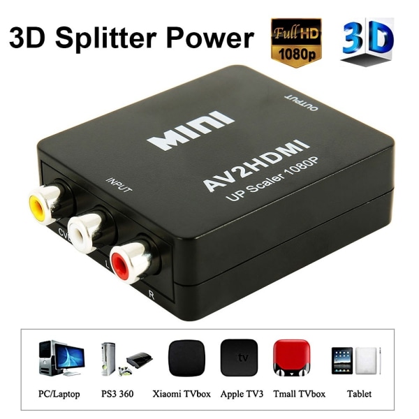 Mini AV Till Video Converter HDMI Box 1080P AV2HDMI RCA AV HDMI Cv white