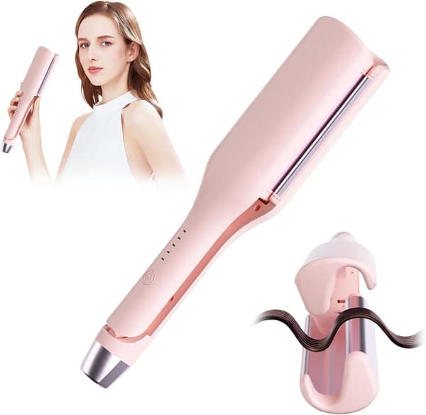 Electric Ceramic Curling Iron 32 mm – 5 Temperature Settings, Fast Heating Wave Iron Pink pink
