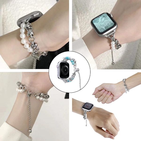 Passar till Apple S8 klockarmband pärla rostfritt stål metall