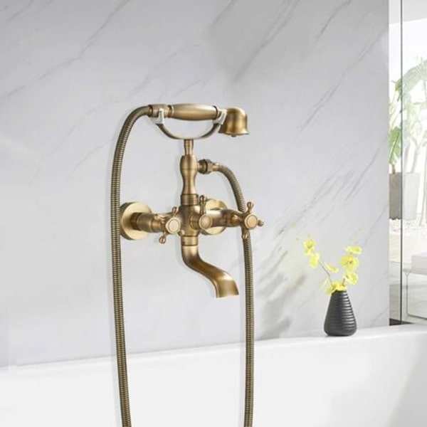 Retro Badekar Armatur med Dobbelt Håndtag Retro Badekar Armatur Messing Brusebad Hane Badekar Hane med Messing Håndbruser MAGIC