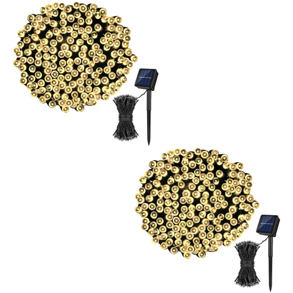 Solcelledrevne lyskæder, i alt 46 fod 2 pakker med 50 LED-fe-lys