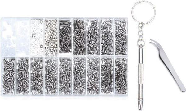 1000-piece screw set - Suitable for glasses and watches - Repair set - Includes practical tools