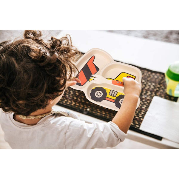 Barntallrik Set Bambu Toddler Matservis Middagsfat Set B bulldozer