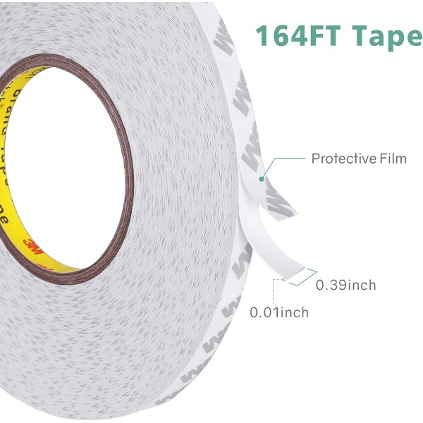 Kaksipuolinen teippi, 164 jalkaa pitkä, 0,39 tuumaa leveä ohut vedenpitävä
