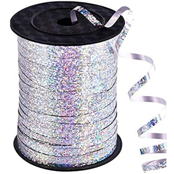 100Yards Silver Crimped Curling Ribbon Glänsande metallisk ballong