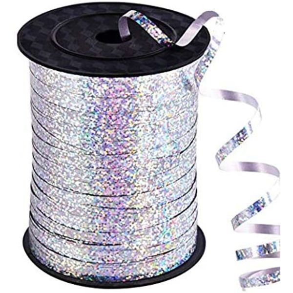 100Yards Silver Crimped Curling Ribbon Shiny Metallic Balloon St Silver