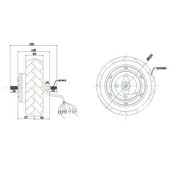 8 tuuman pyörän navamoottori rumpujarru 36V‑48V 500W - 1200W 1400 RPM Vedenkestävä Universaali sähköpyörälle ja -skootterille