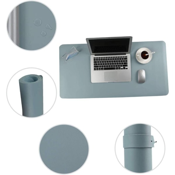 Skrivbordsunderlägg dubbelsidig, 80 * 40cm, PU vattentät bordsunderlägg, mus hellblau+silber