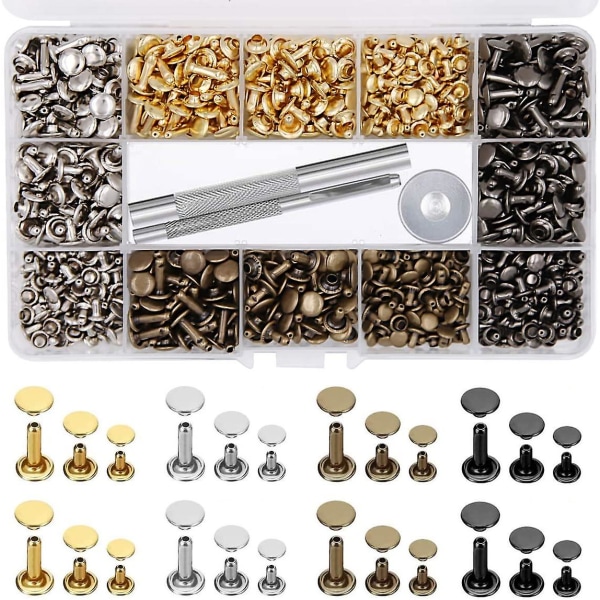 484-Piece Leather Rivets Double Cap Rivet Tube Metal Rivets 3