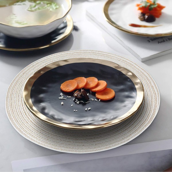 Bordstablett, set om 6, rund, värmebeständig, vävd bordstablett, dini Beige