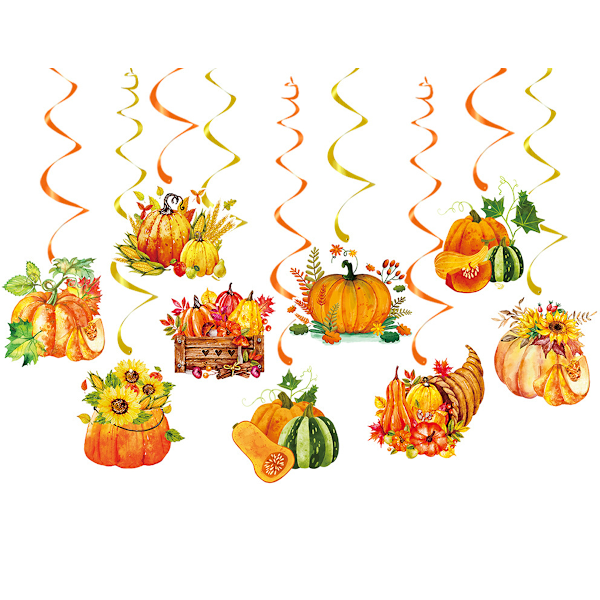 Thanksgiving Hängande Spiraler, Iögonfallande Metallfolie Pumpa Lönnlöv Utstansningar För Lättanvända Förmonterade Höstskördefest Tillbehör, 9 ST