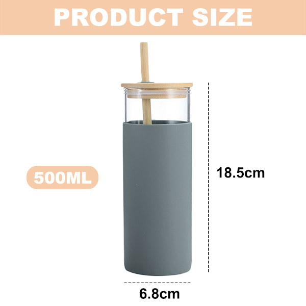 2 glas tumbler glas vattenflaska halm silikon skyddande lock bambu lock, BPA-fri.