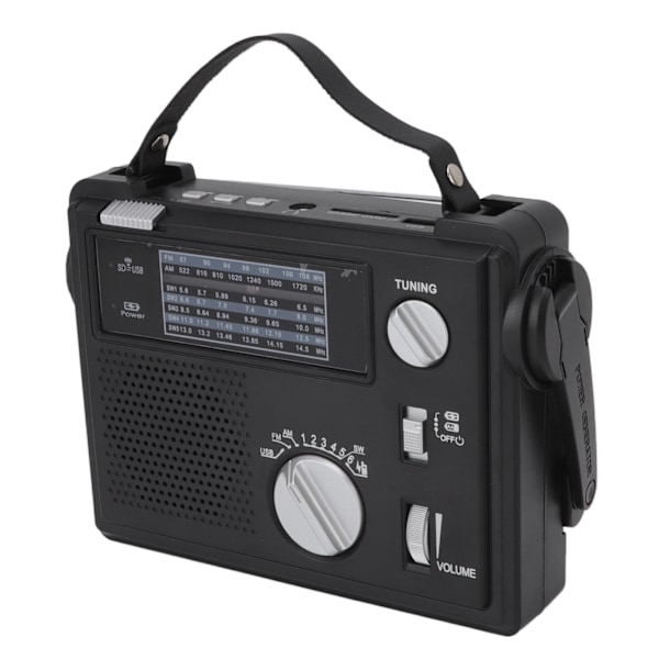 Handvevradio AM FM SW Multi Band LED Nödradio med MP3-uppspelning U-diskslagringskortplats