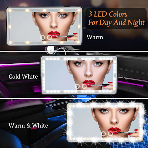 Bilsolskärm Spegel Bil Makeup Spegel med LED-lampor för