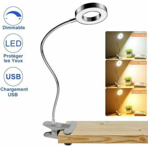 6w himmennettävä pöytävalaisin, himmennettävä/lämpötilan säädettävä 3 valotilaa, USB-yöpöytävalaisin, pidikkeellinen valaisin, hopeanvärinen metalli, hanhenkaulamuotoilu (sovitin