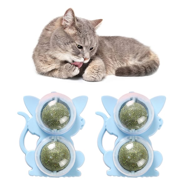 Kattmyntabollar för katter Vägg Kattmyntaboll Leksak, 2-pack Kattmyntaboll Dubbelboll för katter Tuggleksak, Roterbara Kattleksaker för inomhuskatter för tandborstning &