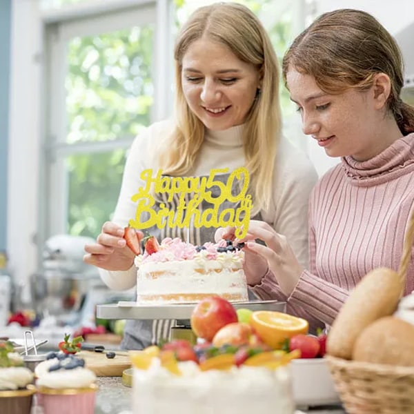 Blumomon 4-pakkaus 50 & Fabulous -kakkukoriste, kultaiset glitterit, onnittelut 50-vuotissyntymäpäivän kakkukoristeille, viisikymppiset ja upeat kakkukoristeet 50-vuotiaille
