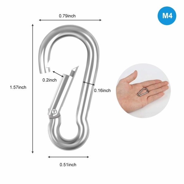 10 stk. Karabinhage i rustfrit stål med fjederlås - 1,57\"