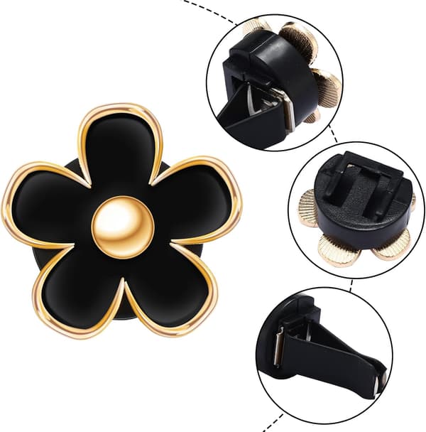 6 stk Daisy Bil Luftventilklips, 3cm & 3.3cm Hvit Bil Luftfrisker, Dashborddekorasjonstilbehør & Bilinteriørpynt black