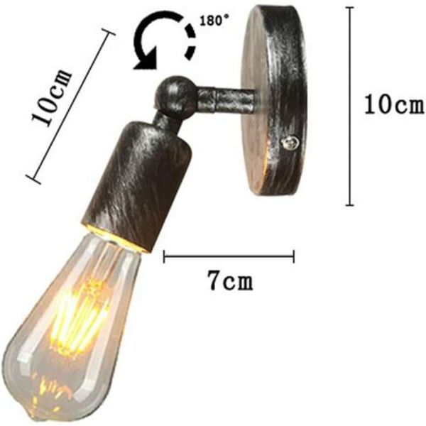 Sett med 2 industrielle vegglamper i jern, retro Edison-lampe