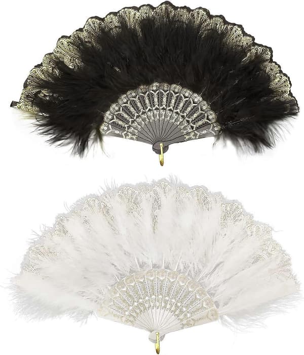Foldable Handheld Feather Fan Vintage 1920s Costume Accessory