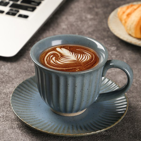 160 ml retro blomster latte med brett Enkelt europeisk håndvasket kaffekopp