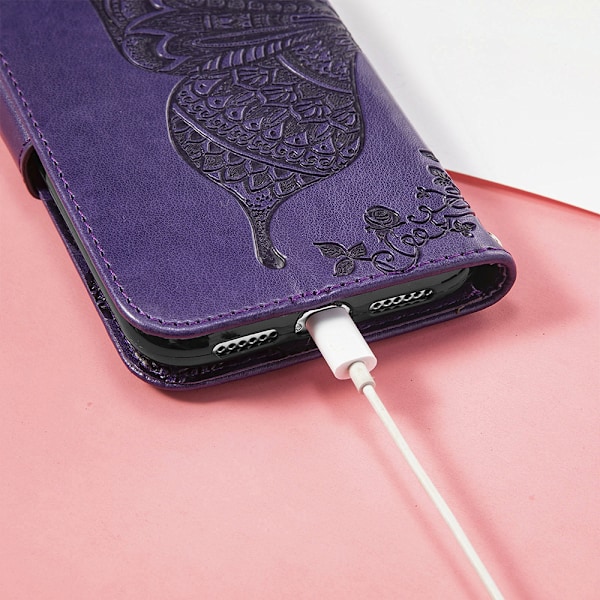 PU Læder Stativ Kortholder Strap Flip Cover til iPhone 14