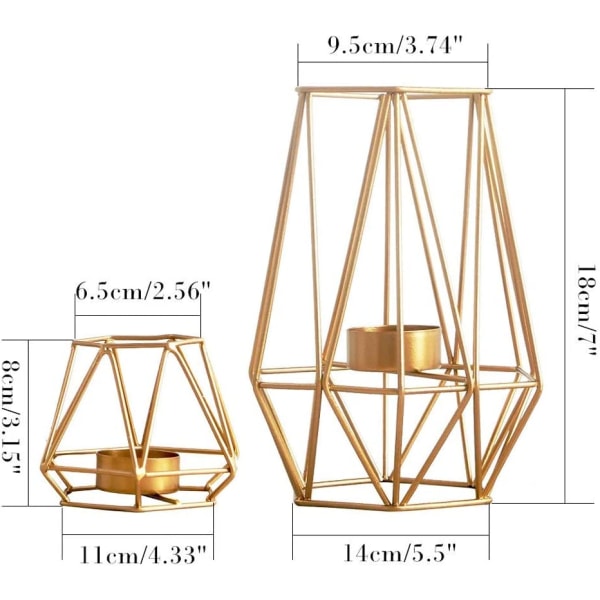 2-pakning metallisk sekskantet geometrisk design telyslysholder