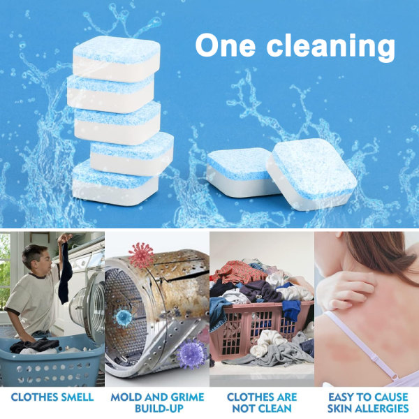 Vaskemaskinrengjøring Avkalkingsmiddel 24-pakning Rengjør inne i trommel og