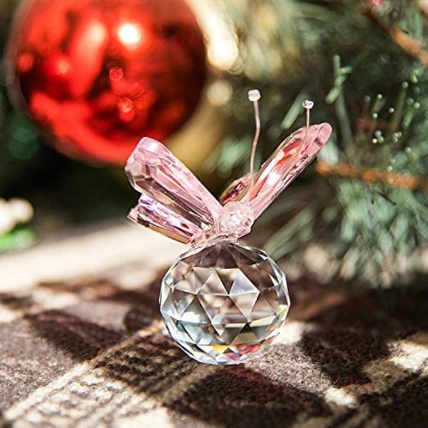 Pink Crystal Flying Butterfly med Crystal Ball Base Figurine Co