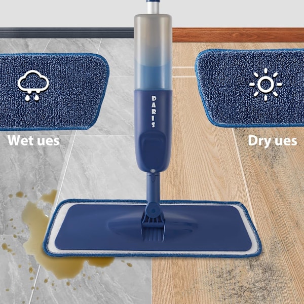 Spray Pro -moppi lattian puhdistukseen, märkäkuiva 360 asteen pyörivä pölykotikeittiön kovapuulattiat litteät mopit 500 ml:n täytettävällä pullolla, mukaan lukien 3 mikrokuitua