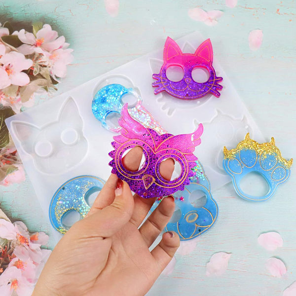 Selvforsvarsnøkkelring harpiksform, silikon anti-ulve epoksystøpeform med 10 stk nøkkelringer for å lage smykkeanheng Crystal Crafts (Cat Claw Owl