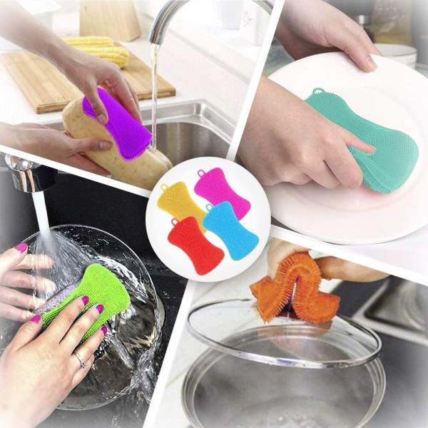 4-pack silikon svamp kökssvamp, multifunktionell kök