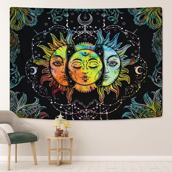 Sol- og månetapet Brændende soltæppe Sort farverig væg