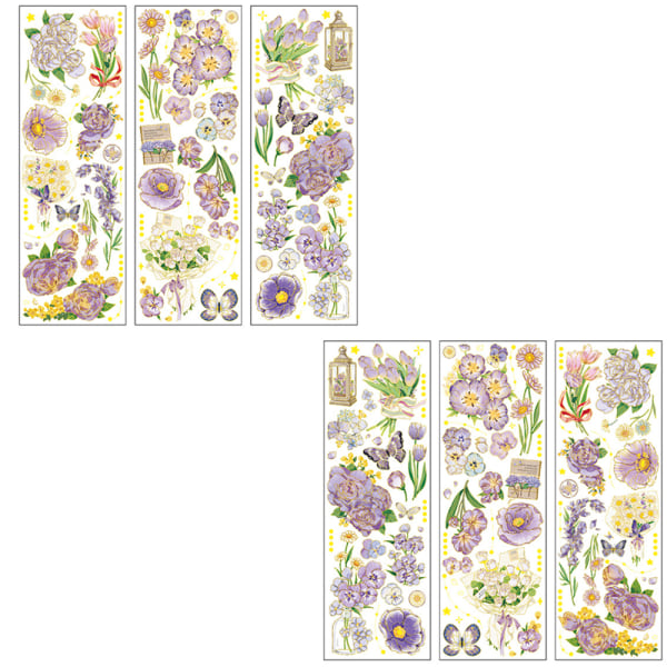 2 pakke 6 stk Vintage Floral Scrapbook Stickers Blomster vanntette