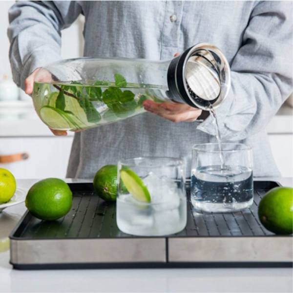 Glaskaraff för vatten, 1 liter, glaskaraff med lock, silikon
