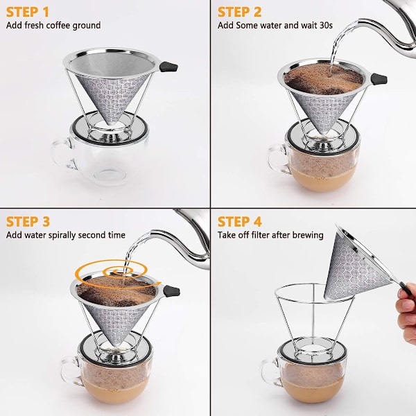 1 stk. Håndbrygget kaffefilter i rustfrit stål