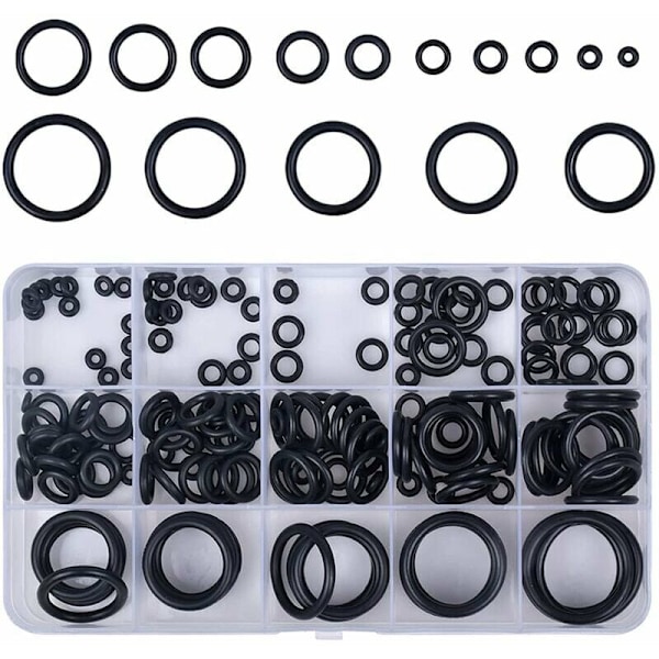 200 st gummipackningar, O-ring sortiment svart hydraulisk VVS-tätningar kran, apparater, lager, pump