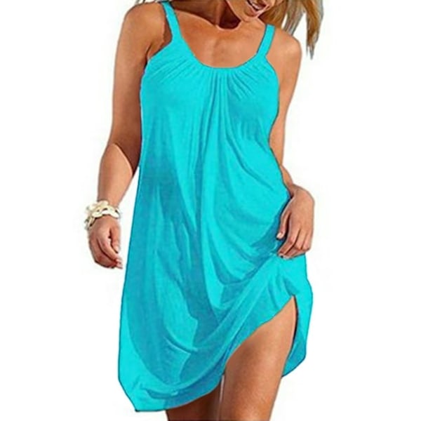 Kjoler for kvinner Sommer Ermeløs Tank Kjole Enkelt Plissert Vest T-skjorte Kjole Casual Løs Mini Kjole Sommerkjole Strand Bikini Badedrakt Cover Up L