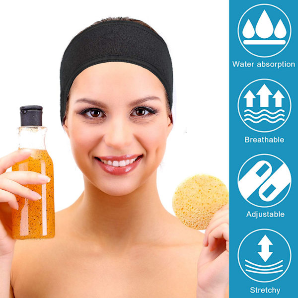 Spa ansiktsband Makeup pannband Justerbar handduk för ansiktsrengöring och dusch, 3 stycken