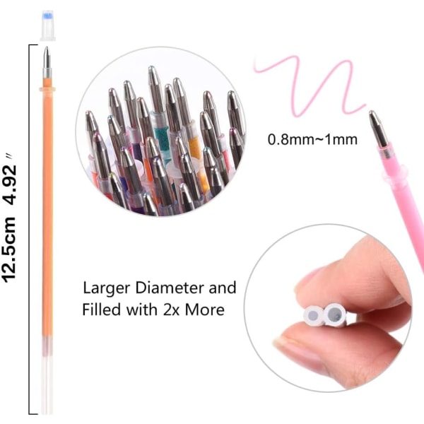 Gel Pen Refills Sæt 48 Farver - Glitter Metallic Pastel Neon