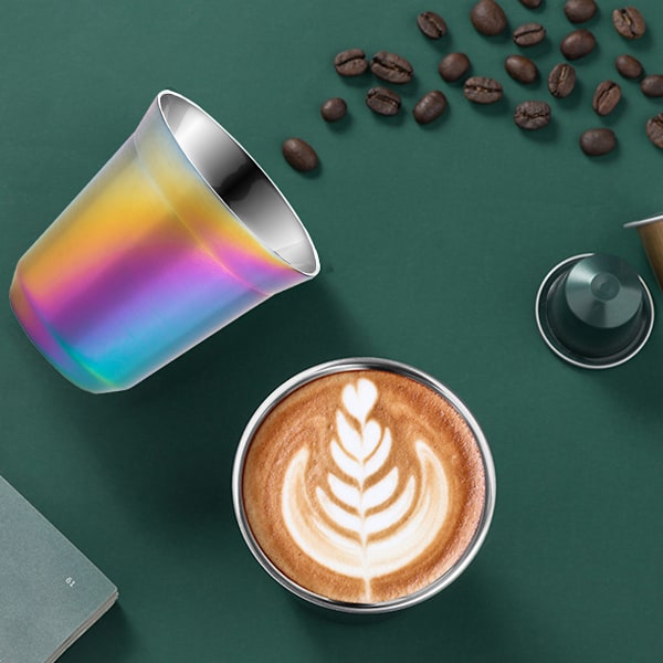 80 ml (2,7 unssia) ruostumattomasta teräksestä valmistetut espressokupit - kaksinkertaiset seinät