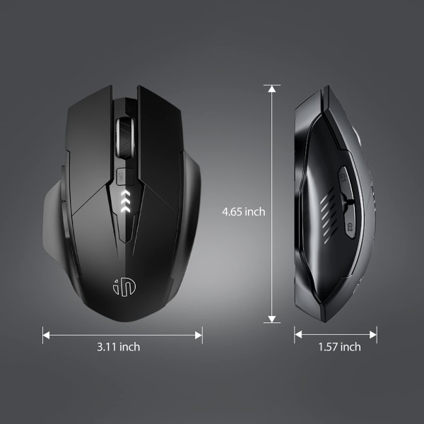 Bluetooth -hiiri, INPHIC-monilaitteen hiljainen ladattava langaton Bluetooth hiiri (Tri-Mode: BT 5.0/4.0+2.4G), 1600DPI ergonominen kannettava hiiri