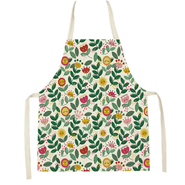 Blommigt köksskydd i lantlig stil, blommigt linneskydd för barn