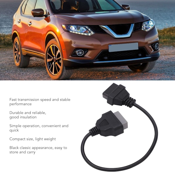 1 Par OBD2 Diagnostikkabel 14-stifts till 16-stifts Svart Bärbar Lätt Diagnostisk Adapterkontakt för Bil