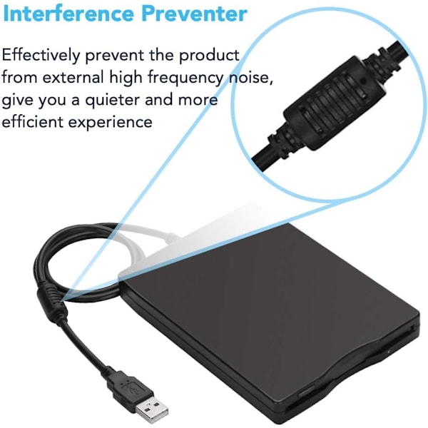 USB-diskettenhet, USB extern diskettenhet 1,44 MB Slim Plug and Play FDD-enhet för PC Windows 2000/XP (svart)