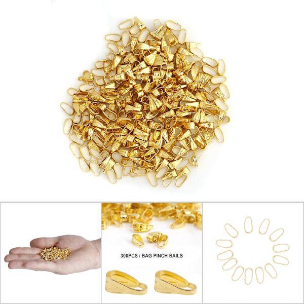300 st / påse berlockkontakt klämma klämmor knäpp smycken fynd legering bails (guld)