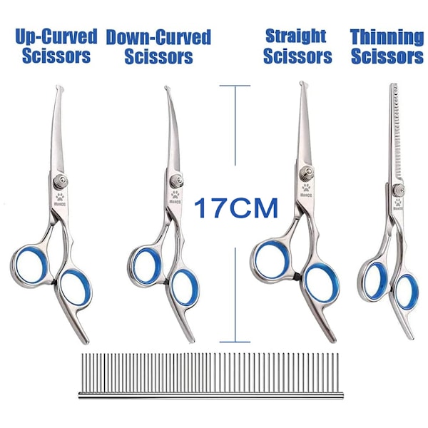 Koirakarvasakset turvallinen pyöreä tylppä kärki hoitotyökalut ammattimainen kaareva, ohentava ja suora saksisetti kammalla