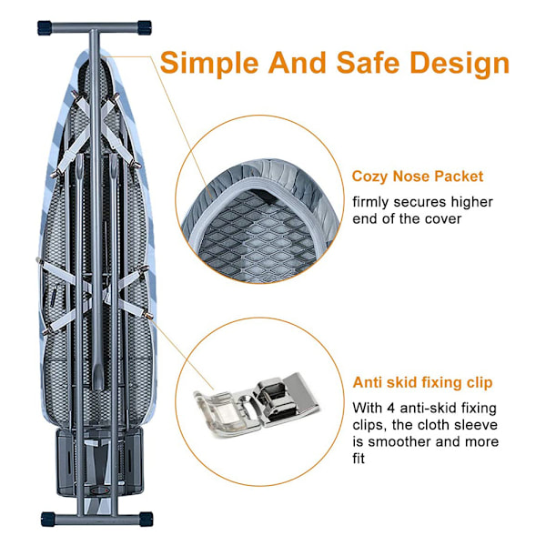 Varmebestandig og flekkbestandig strykebrettstrekk med elastiske kanter - Størrelse 148*48cm, 135*56cm, 87*42cm